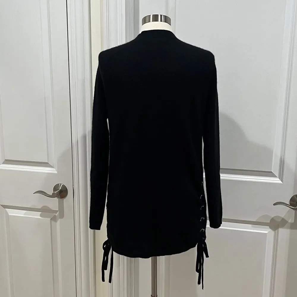 Aqua Cashmere Sweater Cardigan w/‎ Pockets Women's Size XS Black Side lace up - Picture 7 of 16